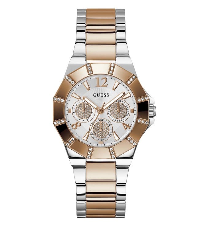 Guess Sunray Multifunction Crystals Silver Dial Two Tone Steel Strap Watch For Women - GW0616L3