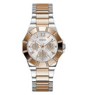 Guess Sunray Multifunction Crystals Silver Dial Two Tone Steel Strap Watch For Women - GW0616L3