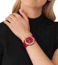 Michael Kors Lennox Analog Crystals Red Dial Red Steel Strap Watch for Women - MK7455