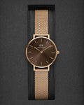 Daniel Wellington Petite Amber Brown Dial Gold Mesh Strap Watch For Women - DW00100476