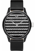 Marc Jacobs Lidia Stripe Glitz Black Dial Black Leather Strap Watch for Women - MBM1166