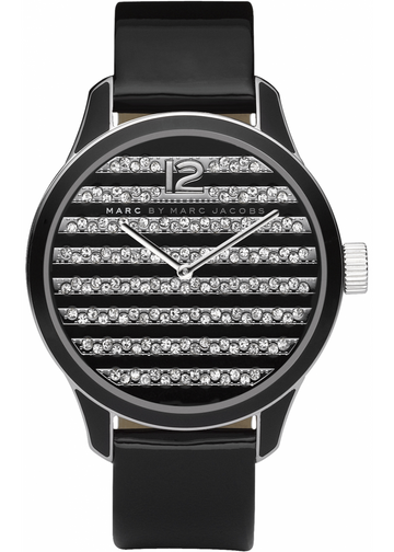 Marc Jacobs Lidia Stripe Glitz Black Dial Black Leather Strap Watch for Women - MBM1166
