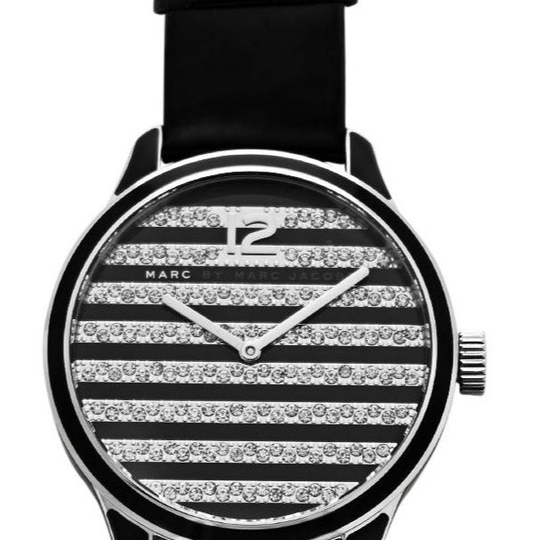 Marc Jacobs Lidia Stripe Glitz Black Dial Black Leather Strap Watch for Women - MBM1166