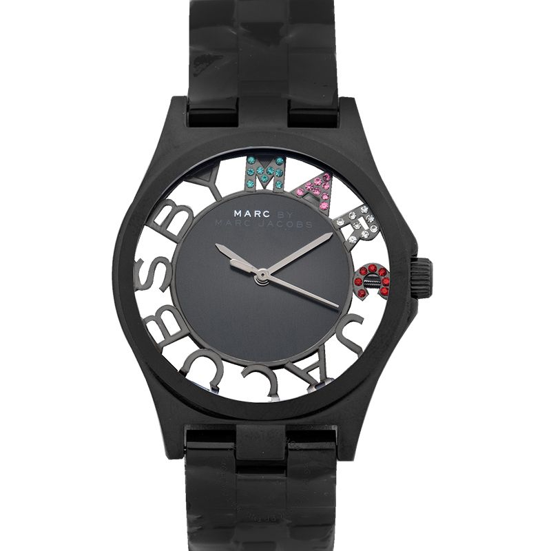 Marc Jacobs Henry Skeleton Black Dial Black Steel Strap Watch for Women - MBM3265