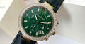 Michael Kors Parker Chronograph Green Dial Green Leather Strap Watch For Women - MK6985