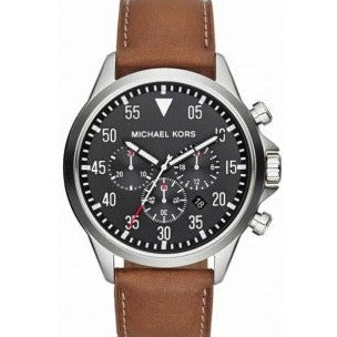 Michael Kors Gage Chronograph Quartz Black Dial Brown Leather Strap Watch For Men - MK8333