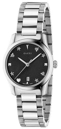 Gucci G Timeless Black Dial Silver Steel Strap Watch For Women - YA126573A