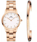 Daniel Wellington Iconic Link White Dial Rose Gold Steel Strap Watch for Women - DW00100213