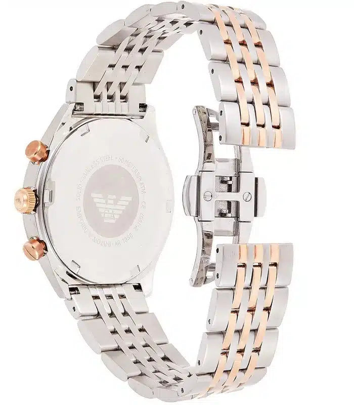 Emporio Armani Zeta Chronograph Quartz White Dial Two Tone Steel Strap Watch For Men - AR1998