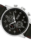 Hugo Boss Navigator Black Dial Black Leather Strap Watch for Men - 1513535