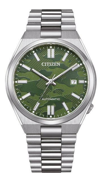 Citizen Tsuyosa Automatic Camouflage Green Dial Silver Steel Strap Watch For Men - NJ0159-86X