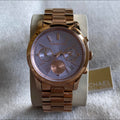 Michael Kors Runway Chronograph Purple Dial Rose Gold Steel Strap Watch For Women - MK6163
