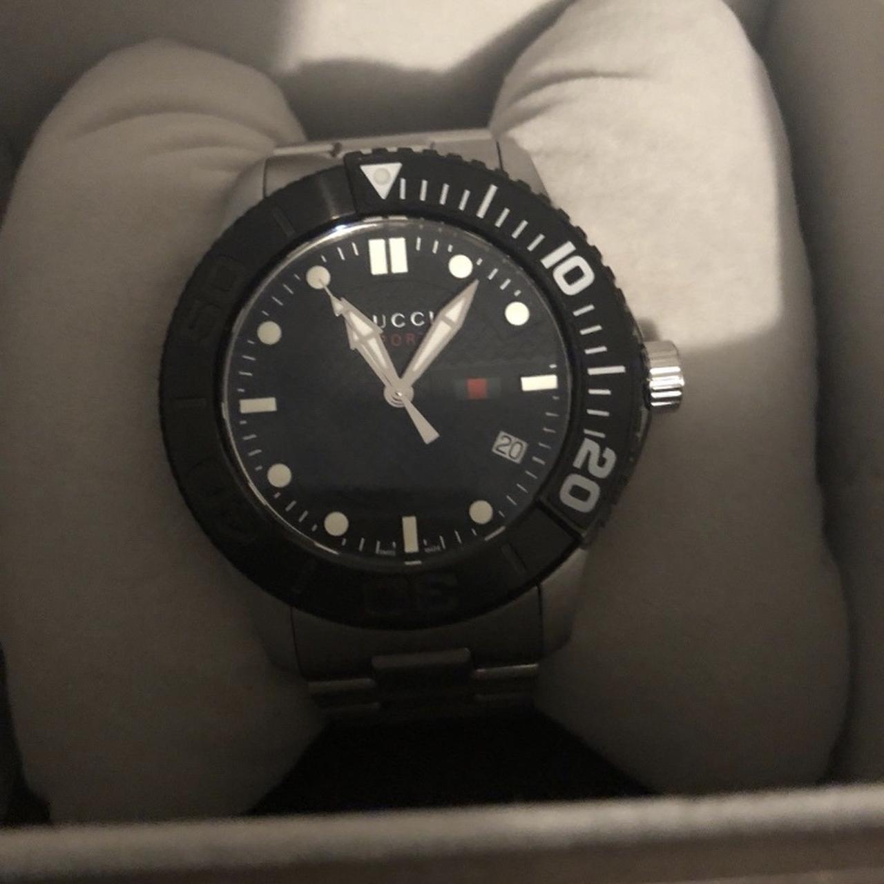 Gucci G Timeless Black Dial Silver Steel Strap Watch For Men - YA126249