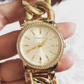 Michael Kors Nini Three Hand Gold Dial Gold Steel Strap Watch For Women - MK3235