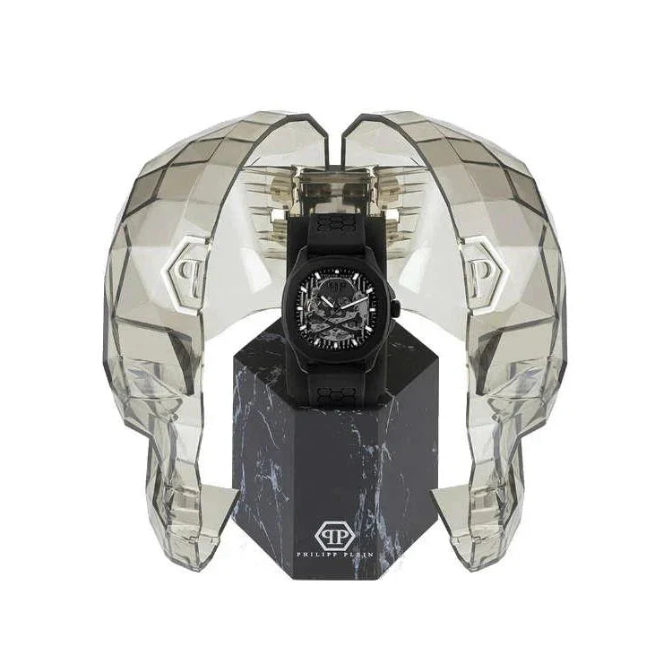Philipp Plein High-Conic Automatic Black Dial Black Silicone Strap Watch for Men - PWRAA0923