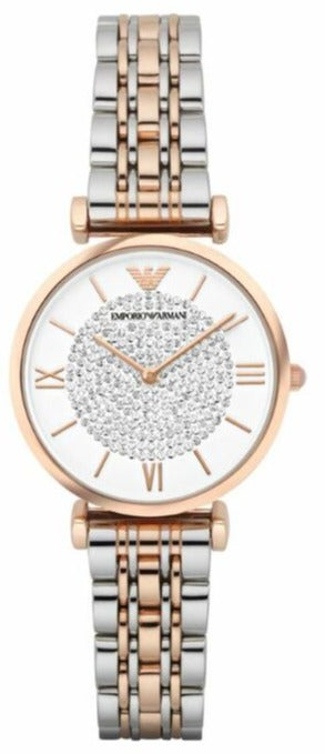 🎁 Emporio Armani Gianni T Bar White Dial Two Tone Steel Strap Watch For Women - AR1926 (100% off)
