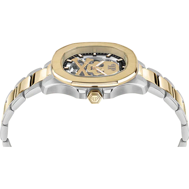 Philipp Plein High-Conic Automatic Gold Dial Silver & Gold Stainless Steel Strap Watch For Men - PWRAA0323