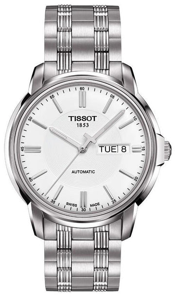 Tissot Automatics III Day Date White Dial Silver Steel Strap Watch For Men - T065.430.11.031.00