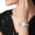 Emporio Armani Gianni T-Bar Quartz Mother of Pearl Dial Silver Mesh Bracelet Watch For Women - AR11319