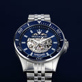 Maserati SFIDA Automatic Skeleton Blue Dial Silver Steel Strap Watch For Men - R882314001