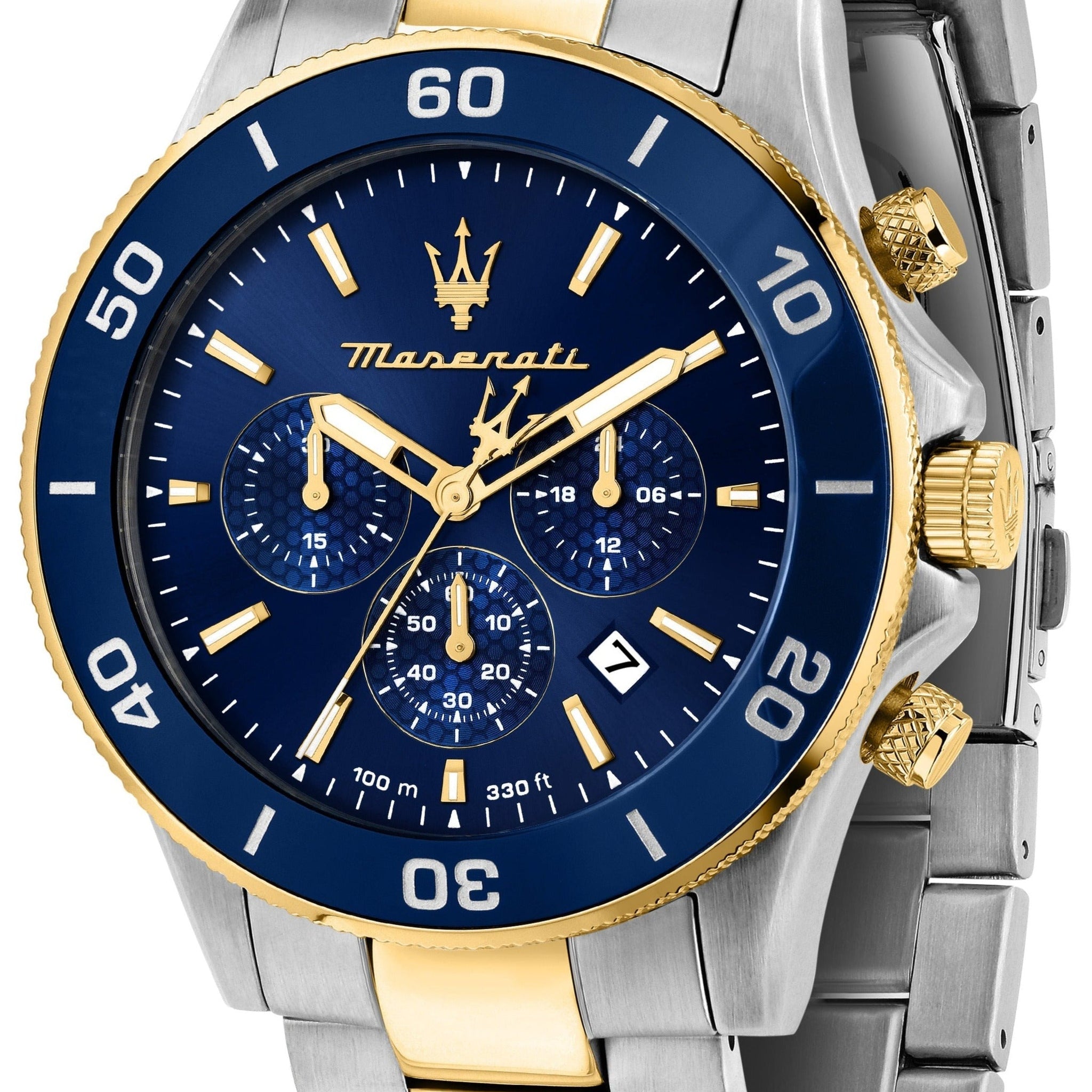 Maserati Competizione Chronograph Blue Dial Two Tone Steel Strap Watch For Men - R8873600006