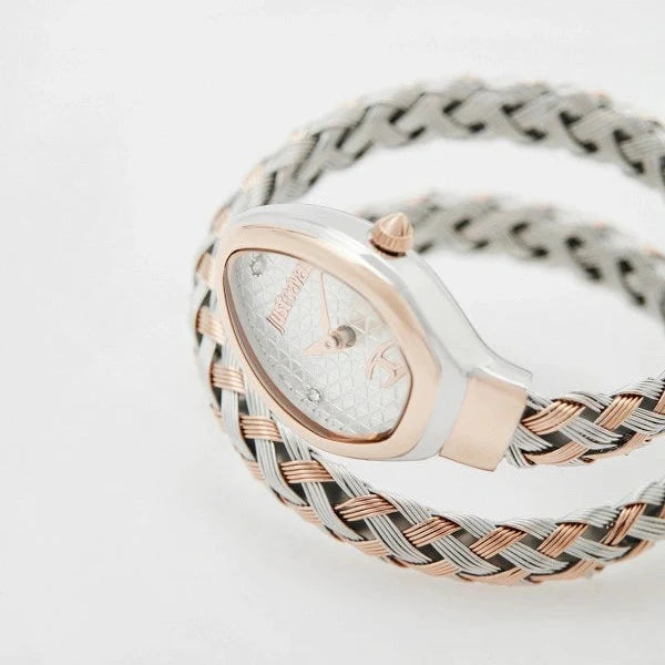 Just Cavalli Novara Silver Dial Two Tone Steel Strap Watch for Women - JC1L264M0075