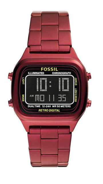 Fossil Retro Analog-Digital Black Dial Red Steel Strap Watch for Men - FS5897