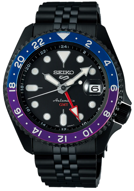 Seiko Automatic SKX GMT Yuto Horigome Limited Edition Black Dial Black Steel Strap Watch For Men - SSK027K1