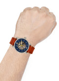 Fossil Commuter Automatic Skeleton Blue Dial Brown Leather Strap Watch for Men - ME3159