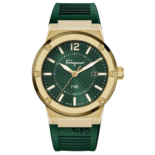 Salvatore Ferragamo F-80 Classic Green Dial Green Rubber Strap Watch for Men - SFHY02022