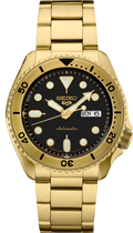 Seiko 5 Sports Automatic Black Dial Gold Steel Strap Watch For Men - SRPK18