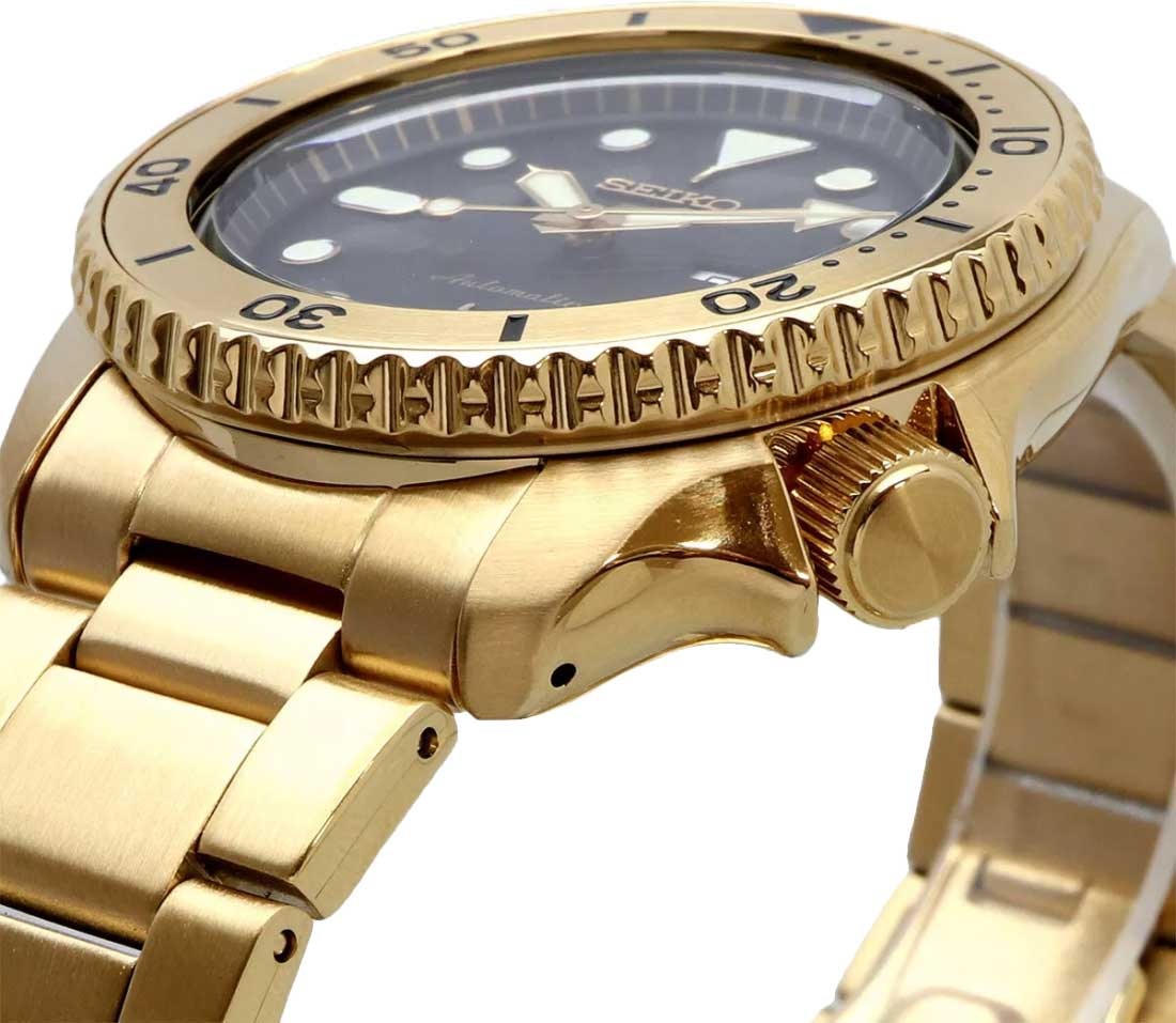 Seiko 5 Sports Automatic Black Dial Gold Steel Strap Watch For Men - SRPK18