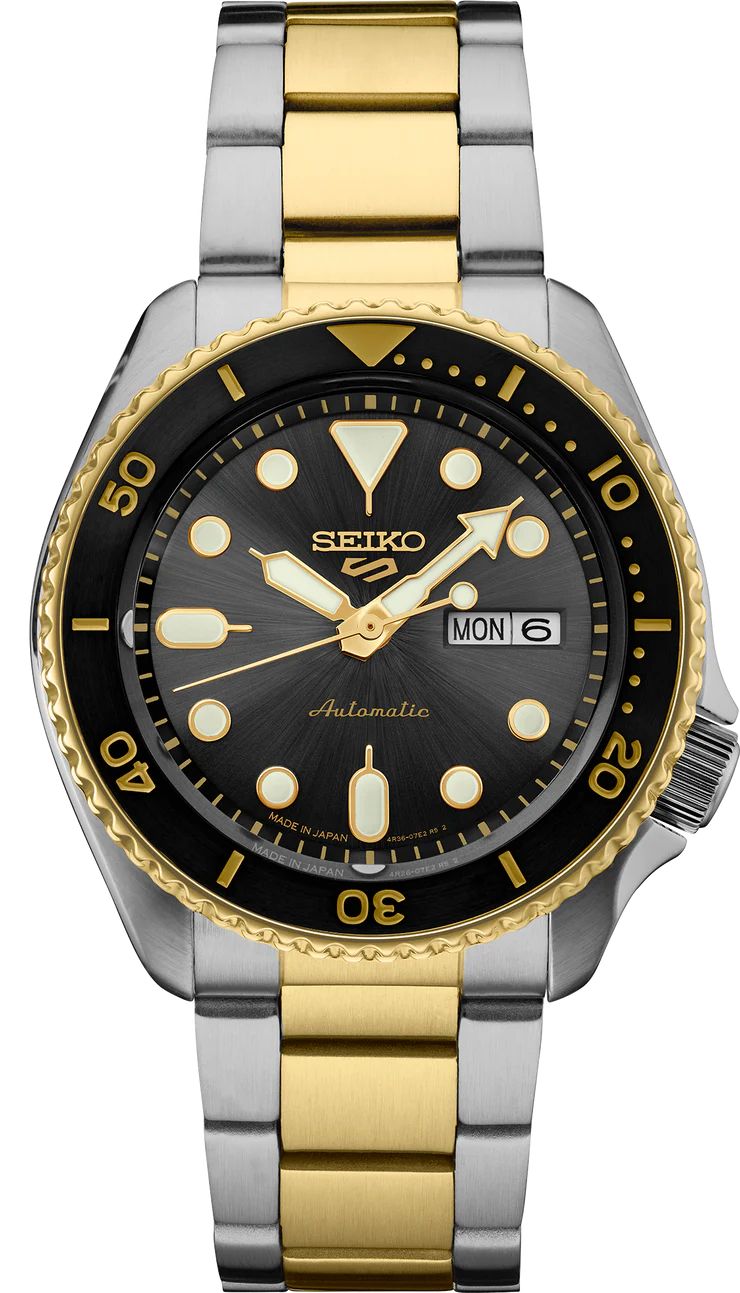 Seiko 5 Sports Automatic Special Creation Black Dial Two Tone Steel Strap Watch For Men - SRPK22