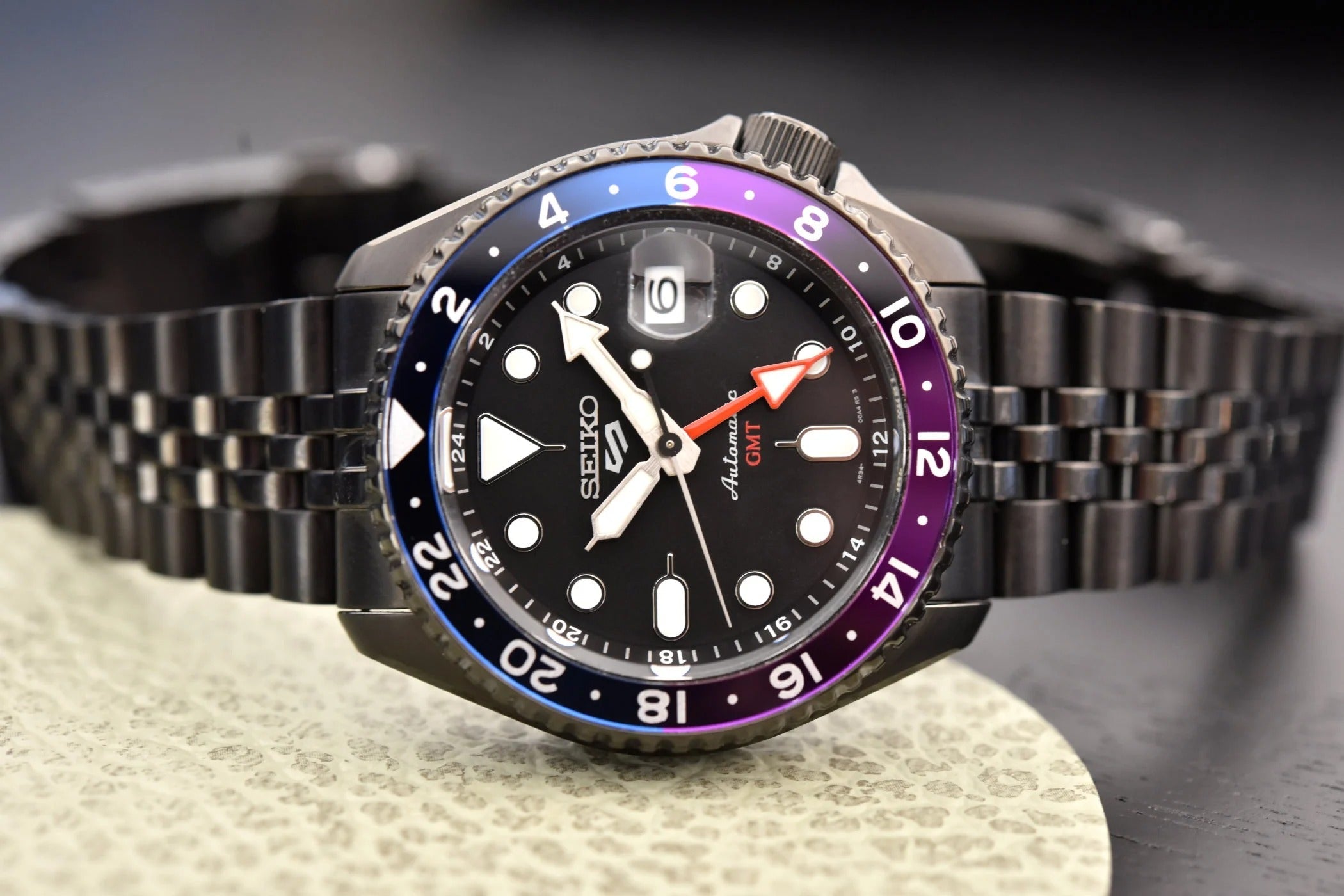 Seiko Automatic SKX GMT Yuto Horigome Limited Edition Black Dial Black Steel Strap Watch For Men - SSK027K1