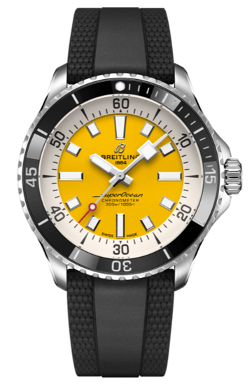 Breitling Superocean Automatic 42mm Yellow Dial Black Rubber Strap Watch for Men - A17375211/1S1