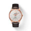 Tissot Tradition Powermatic 80 Open Heart Silver Dial Brown Leather Strap Watch For Men - T063.907.36.038.00