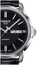 Tissot Automatics III Day Date Black Dial Black Leather Strap Watch For Men - T065.430.16.051.00