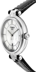 Tissot T Lady Flamingo Mother of Pearl White Dial Black Leather Strap Watch for Women - T094.210.16.111.00