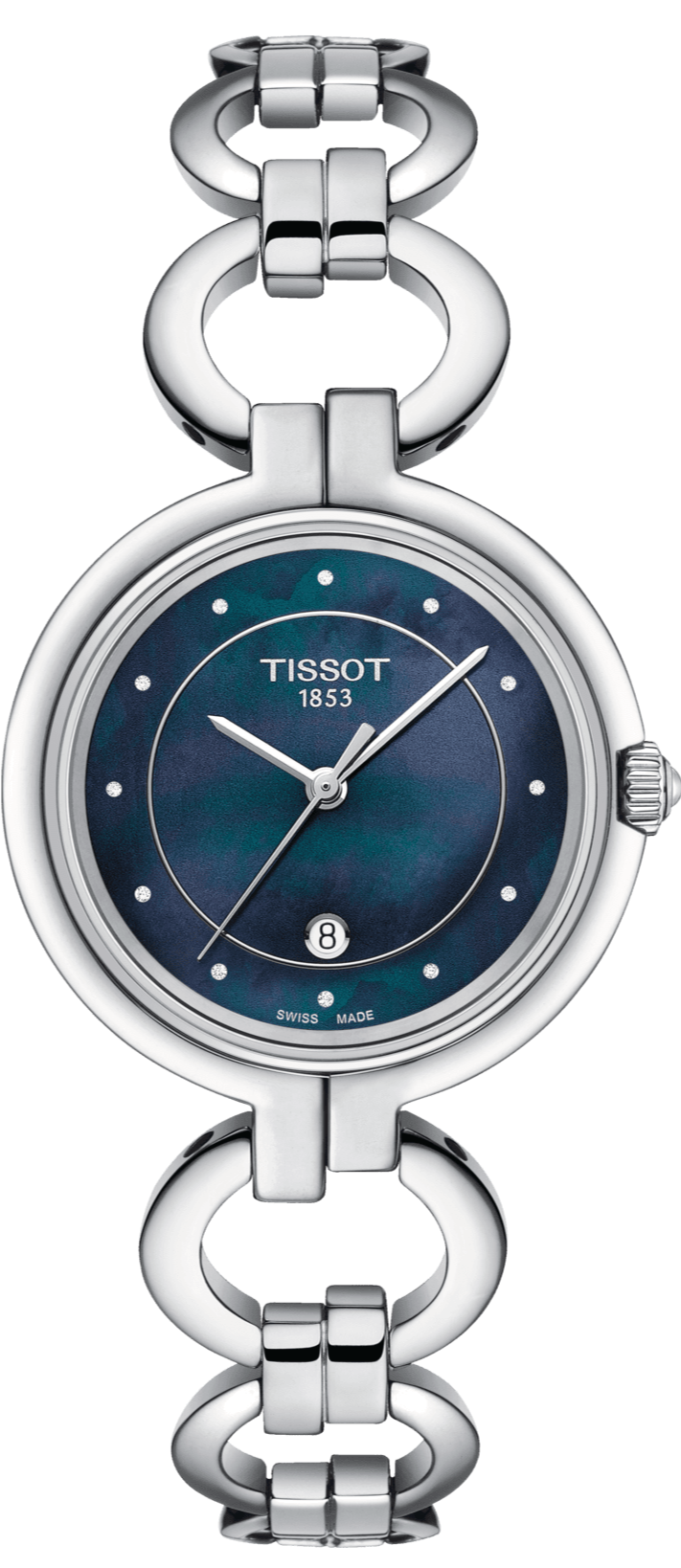 Tissot T Lady Flamingo Mother of Pearl Blue Dial Silver Steel Strap Watch for Women - T094.210.11.126.00