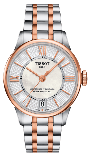 Tissot Chemin Des Tourelles Powermatic 80 Helvetic Price Lady Silver Dial Two Tone Steel Strap Watch For Women - T099.207.22.118.01