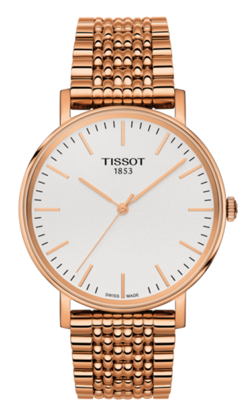 Tissot Everytime Medium White Dial Rose Gold Mesh Bracelet Watch For Men - T109.410.33.031.00