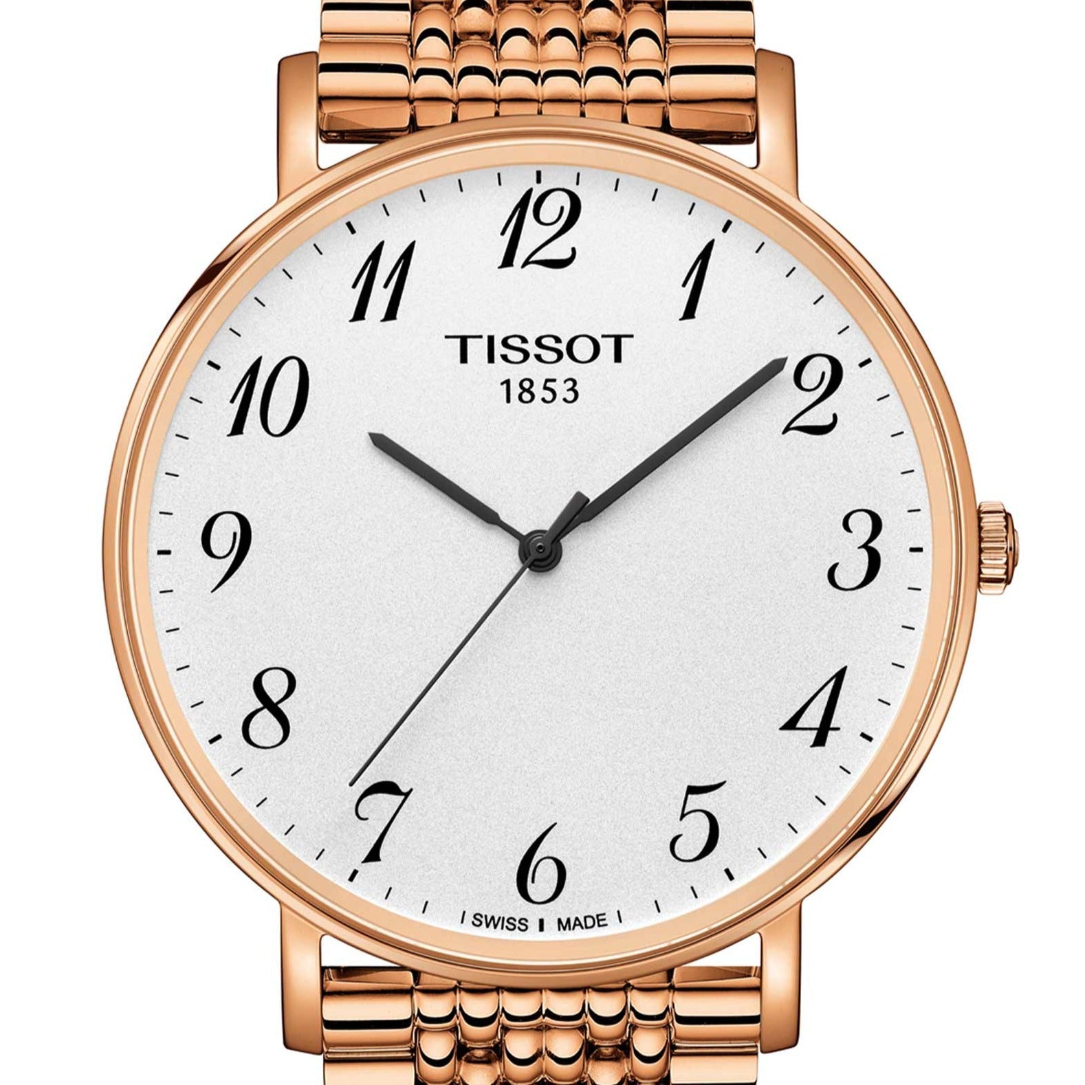 Tissot T Classic Everytime White Dial Rose Gold Mesh Bracelet Watch for Men - T109.610.33.032.00