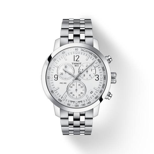 Tissot T Sport PRC 200 Chronograph White Dial Silver Steel Strap Watch For Men - T114.417.11.037.00