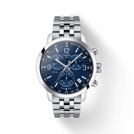 Tissot PRC 200 Chronograph Quartz Blue Dial Silver Steel Strap Watch For Men - T114.417.11.047.00