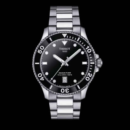 Tissot Seastar 1000 Black Dial Silver Steel Strap Watch For Men - T120.410.11.051.00