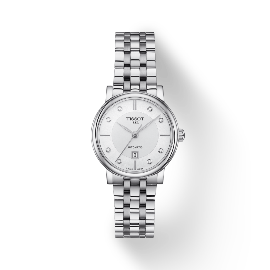 Tissot T Classic Carson Premium White Diamonds Dial Silver Steel Strap Watch for Women - T1222071103600