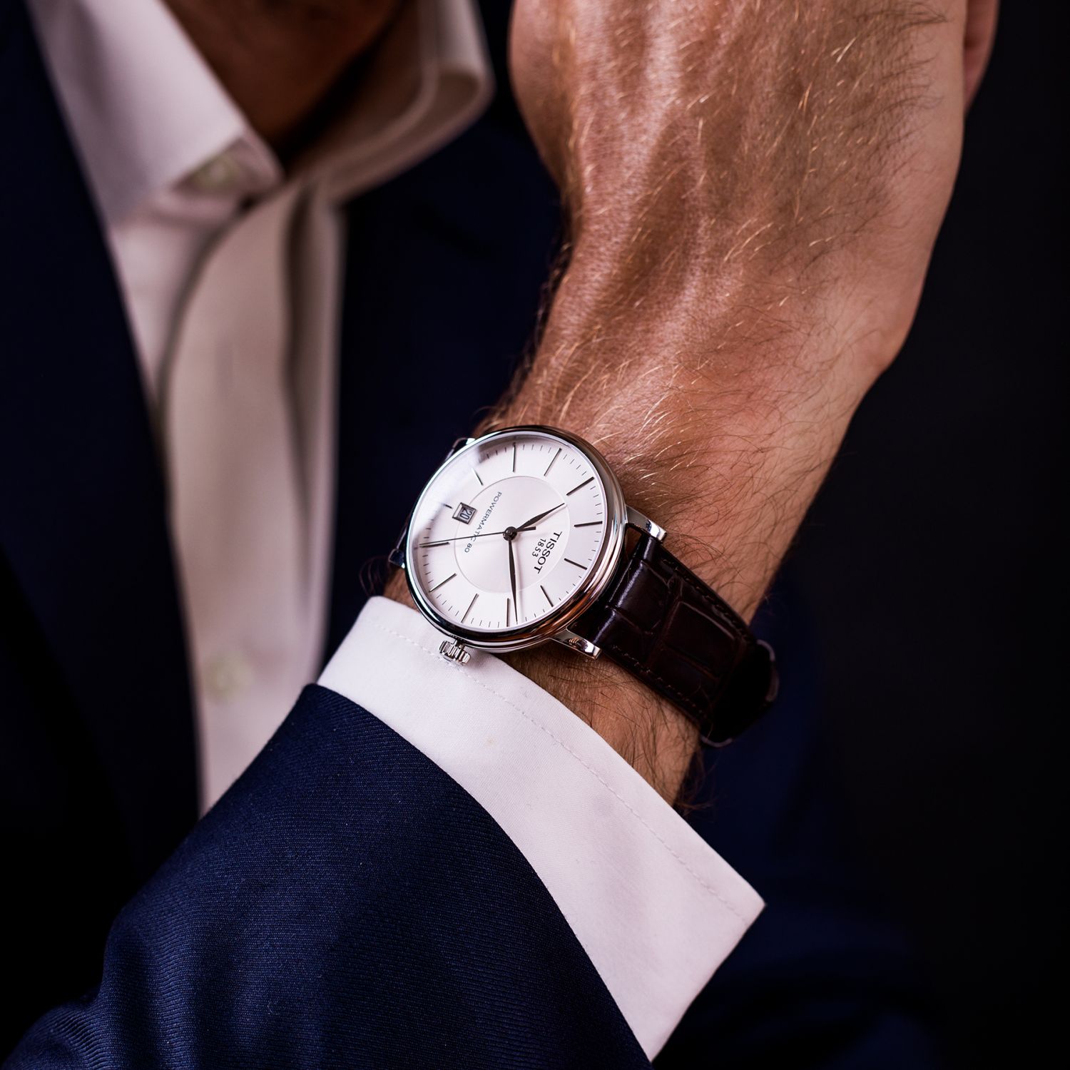 Tissot T-Classic Powermatic 80 Silver Dial Brown Leather Strap Watch For Men - T122.407.16.031.00