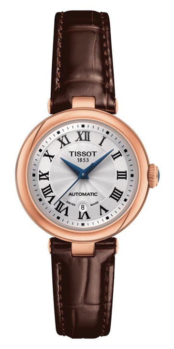 Tissot Bellissima Automatic Silver Dial Brown Leather Strap Watch For Women - T126.207.36.013.00