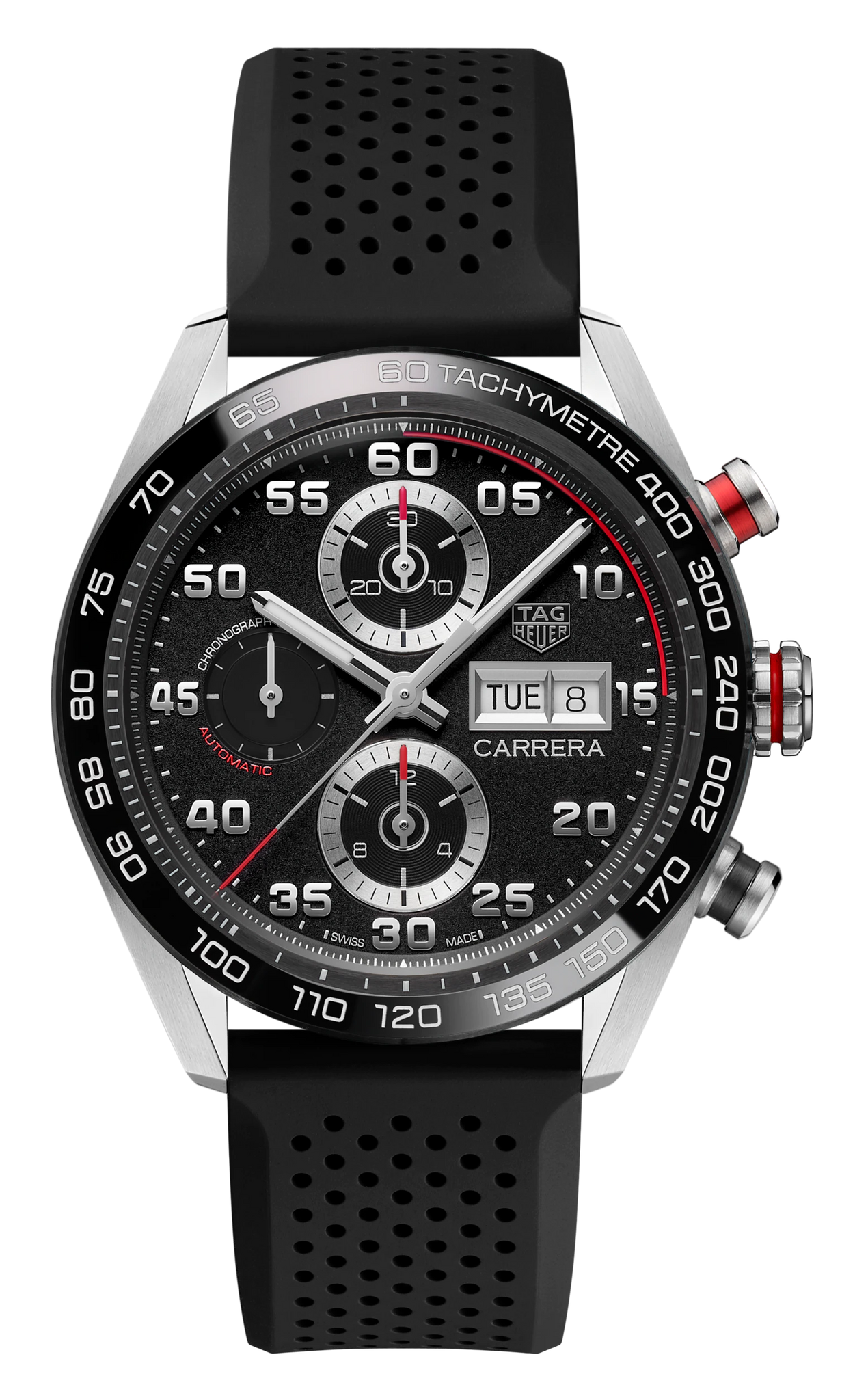 Tag Heuer Carrera Chronograph Black Dial Black Rubber Strap Watch for Men - CBN2A1AA.FT6228