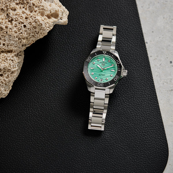 Tag Heuer Aquaracer Professional 300 Automatic Diamonds Green Dial Silver Steel Strap Watch for Women - WBP231K.BA0618